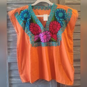 📣2 for $35‼️Embroidered Orange Multi Colored Traditional Mexican Top